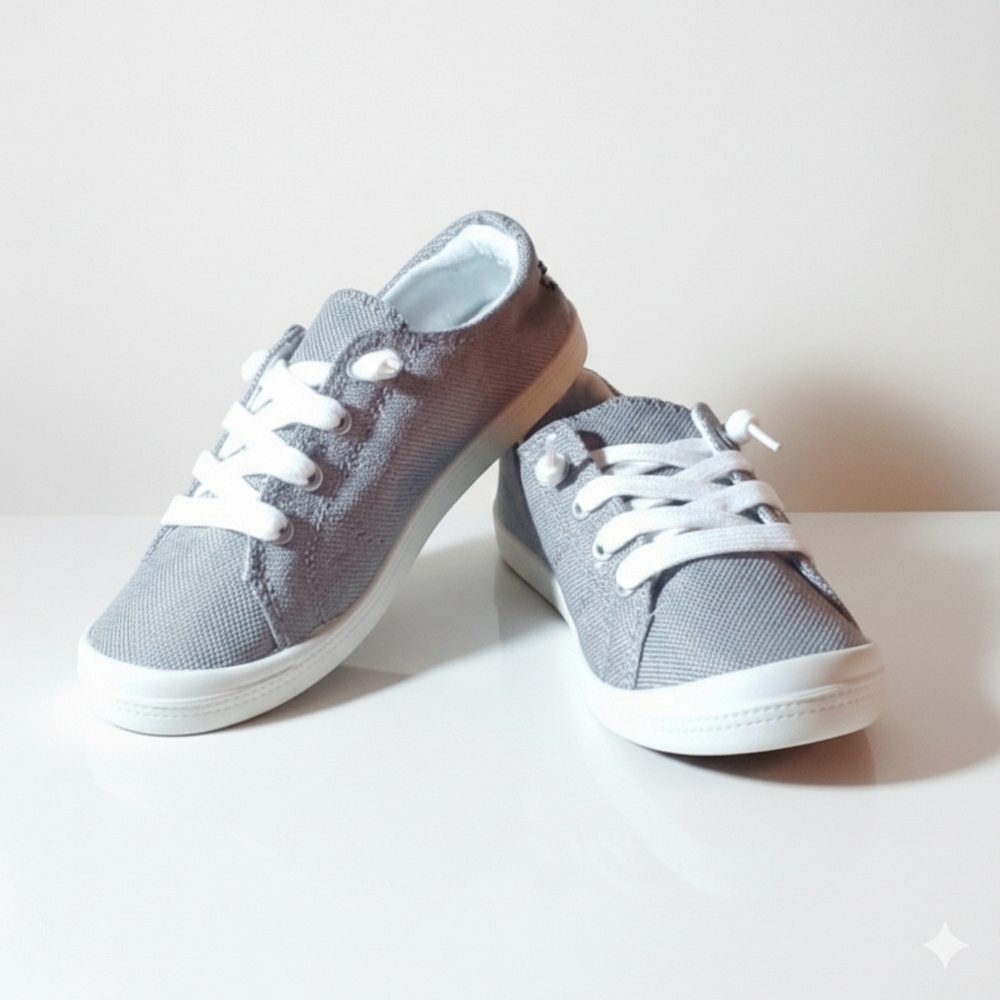 Forever Link Size 6 Canvas Slip On Sneakers Grey Gray Memory Foam Comfort Hearts